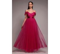 Goddiva Off The Shoulder Princess Maxi Dress - Hot Pink by Goddiva - Hotpink - 14