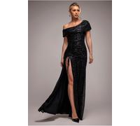 Goddiva Off The Shoulder Sequin Cowl Drawstring Maxi Dress - Black by Goddiva - Black - 8
