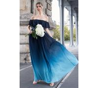 Goddiva Ombre Chiffon Bardot Frill A Line Maxi Dress In Navy Navy 16