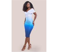 Goddiva Ombre Front Wrap Bardot Midi Dress - Light Blue by Goddiva - Light Blue - 8