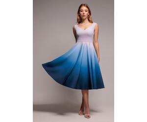 Goddiva Ombre Scuba Foam Bardot A-Line Midi Dress - Light Blue by Goddiva - Light Blue - 12