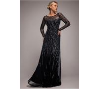 Goddiva Ombre Sequin Beaded Flared Long Sleeve Maxi Dress - Black by Goddiva - Black - 8