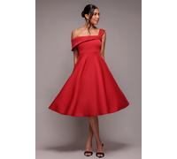Goddiva One Shoulder A Line Midi Dress - Red by Goddiva - Red - 14