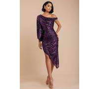 Goddiva One Shoulder Asymmetric Midi Dress In Purple Purple 12