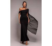 Goddiva One Shoulder Cape Scuba & Chiffon Maxi Dress - Black by Goddiva - Black - 16