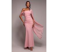 Goddiva One Shoulder Cape Scuba & Chiffon Maxi Dress - Blush Pink by Goddiva - Blush - 16