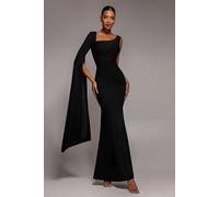Goddiva One Shoulder Cape Sleeve Maxi Dress - Black by Goddiva - Black - 12