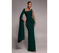 Goddiva One Shoulder Cape Sleeve Maxi Dress In Emerald Emerald