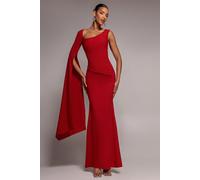 Goddiva One Shoulder Cape Sleeve Maxi Dress - Red by Goddiva - Red - 14