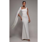 Goddiva One Shoulder Cape Sleeve Maxi Dress - White by Goddiva - White - 12