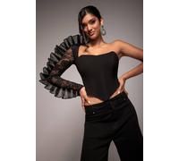 Goddiva One Shoulder Fan Pleat Frill Corset Top In Black Black 14