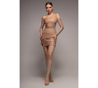 Goddiva One Shoulder Faux Leather Mini Dress - Beige by Goddiva - Beige - 8