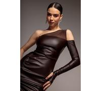 Goddiva One Shoulder Faux Leather Mini Dress - Brown by Goddiva - Brown - 10