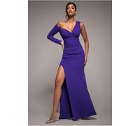 Goddiva One Shoulder Front Split Scuba Maxi - Purple by Goddiva - Purple - 10