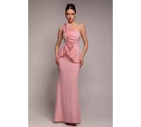 Goddiva One Shoulder Pleated Fan Maxi Dress - Blush Pink by Goddiva - Blush - 16
