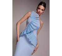 Goddiva One Shoulder Pleated Fan Maxi Dress In Blue Blue