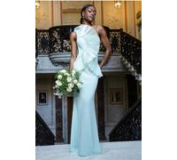 Goddiva One Shoulder Pleated Fan Maxi Dress In Mint Mint 18