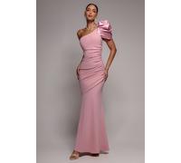 Goddiva One Shoulder Puffed Satin Sleeve Evening Maxi Dress - Blush Pink by Goddiva - Pink - 12