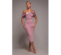 Goddiva One Shoulder Satin Band Bodycon Midi Dress - Rose Pink by Goddiva - Rose Pink - 18
