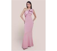 Goddiva One Shoulder Satin Bow Scuba Crepe Maxi Dress - Blush by Goddiva - Blush - 16