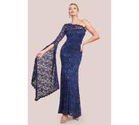 Goddiva One Shoulder Scalloped Neck Maxi Dress In Navy Navy 14