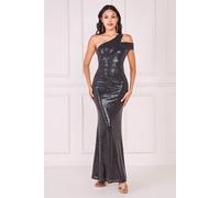 Goddiva One Shoulder Sequin Evening Maxi In Black Black 8