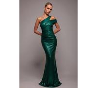 Goddiva One Shoulder Sequin Evening Maxi In Emerald Emerald