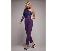 Goddiva One Shoulder Sequin Jumpsuit In Purple Purple