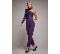 Goddiva One Shoulder Sequin Jumpsuit - Purple by Goddiva - Purple - 14