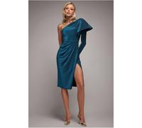 Goddiva One Sleeve Frill Lurex Midi Dress - Blue by Goddiva - Blue - 8