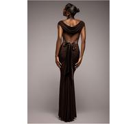 Goddiva Open Back Cowl Neck Gathered Maxi Dress With Velvet Tie Back - Brown by Goddiva - Brown - 10