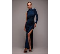 Goddiva Open Lurex Back One Sleeve Maxi Dress - Royal Blue by Goddiva - Royal Blue - 16