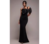 Goddiva Organza Bow One Shoulder Scuba Crepe Maxi Dress In Black Black 12