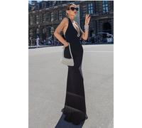 Goddiva Pearl & Scuba Halter Neck Maxi Dress - Black by Goddiva - Black - 16