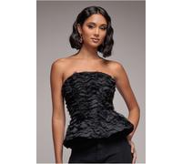 Goddiva Peplum 3D Textured Boob Tube Lace Up Corset - Black by Goddiva - Black - 14
