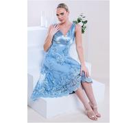 Goddiva Pleated Satin V Neck High And Low Midi - Light Blue by Goddiva - Light Blue - 16