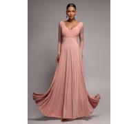 Goddiva Plunge Neck Long Sleeve A Line Maxi Dress In Light Pink Light Pink