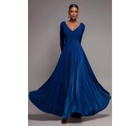Goddiva Plunge Neck Long Sleeve A Line Maxi Dress In Royal Royal
