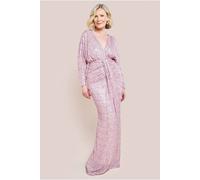 Goddiva Plunge V Neck Sequin Maxi Dress In Light Beige Light Beige 10