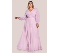 Goddiva Plus Balloon Sleeve Chiffon Maxi Dress - Pink by Goddiva Plus - Pink - 22