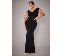 Goddiva Plus Bardot Pleated Maxi Dress - Black by Goddiva Plus - Black - 18