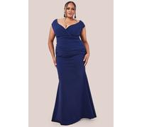 Goddiva Plus Bardot Pleated Maxi Dress - Navy by Goddiva Plus - Navy - 24