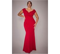 Goddiva Plus Bardot Pleated Maxi Dress - Red by Goddiva Plus - Red - 22