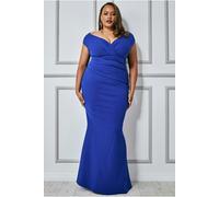 Goddiva Plus Bardot Pleated Maxi Dress - Royal Blue by Goddiva Plus - Royal Blue - 24