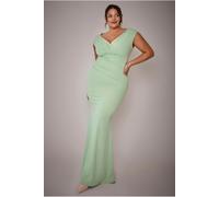 Goddiva Plus Bardot Pleated Maxi Dress - Sage Green by Goddiva Plus - Sage Green - 26
