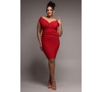 Goddiva Plus Bardot Pleated Midi Dress - Red by Goddiva Plus - Red - 26