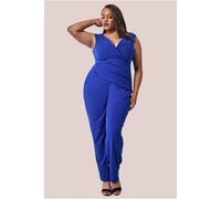Goddiva Plus Bardot Scuba Jumpsuit In Cobalt Cobalt