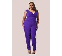 Goddiva Plus Bardot Scuba Jumpsuit In Purple Purple