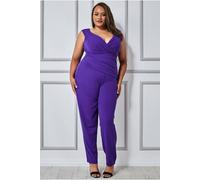 Goddiva Plus Bardot Scuba Jumpsuit In Purple Purple 24