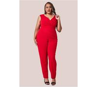 Goddiva Plus Bardot Scuba Jumpsuit In Red Red
